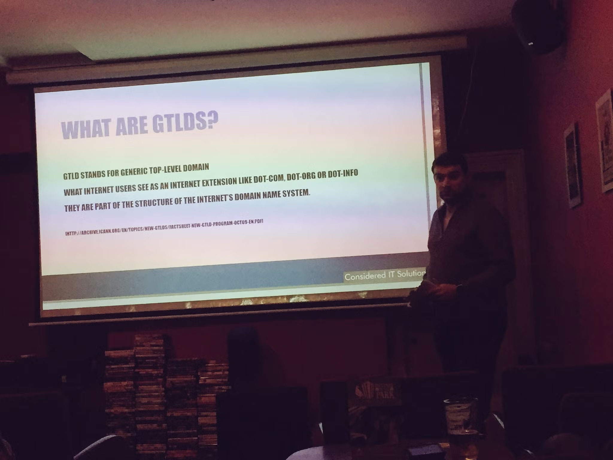 Tony Hine presenting at The Park Tavern