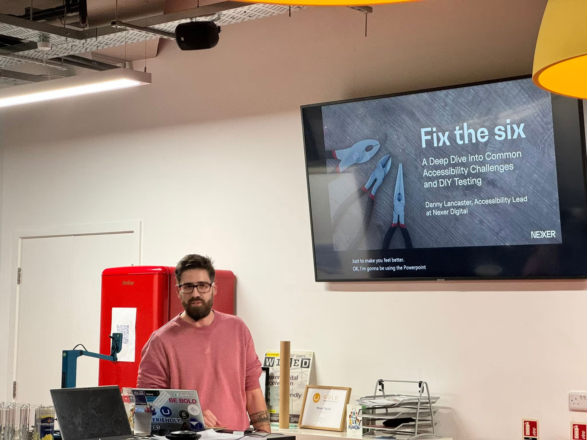 Danny Lancaster presenting - close up