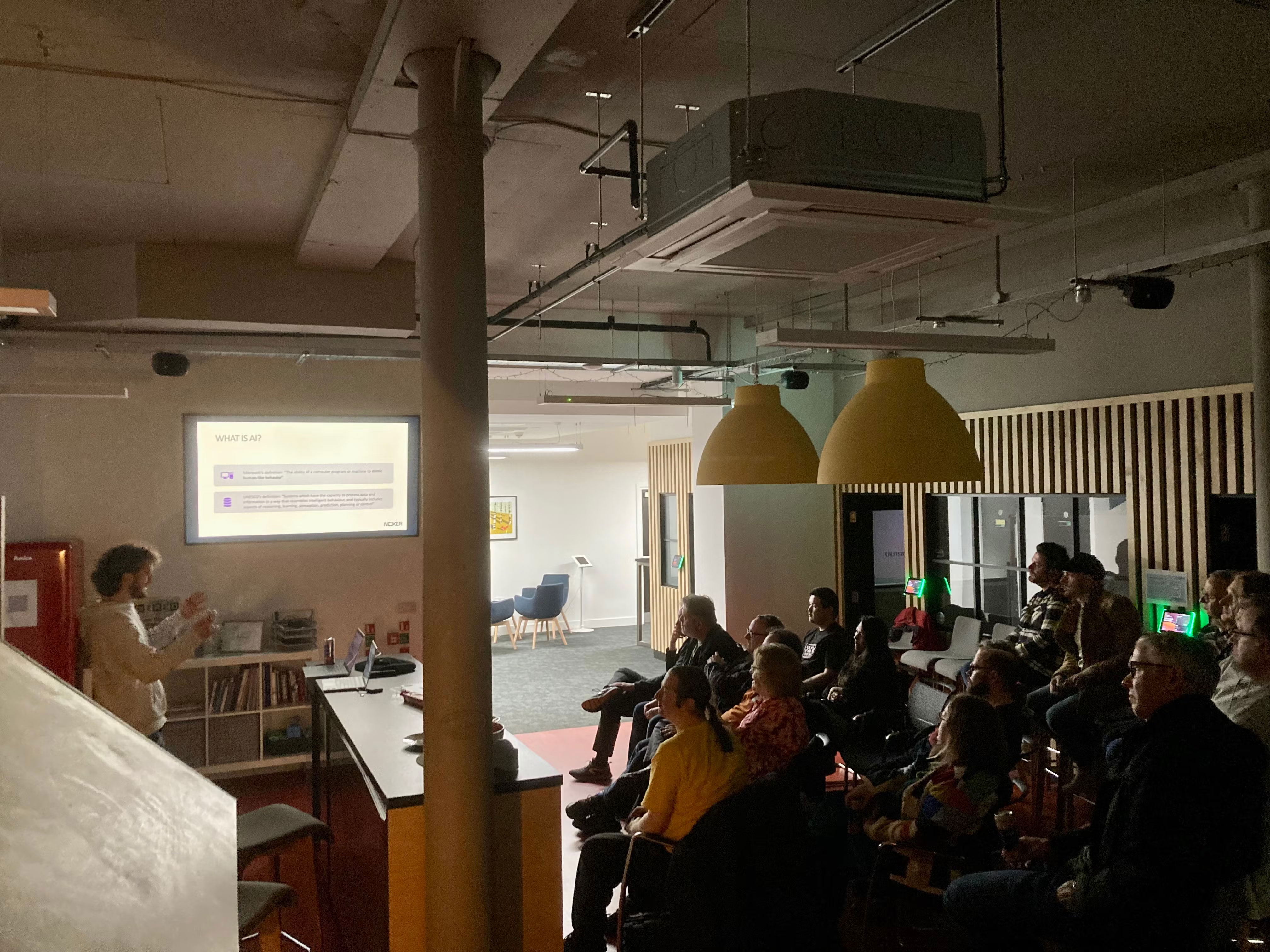 Harry deep in communication with a watching audience