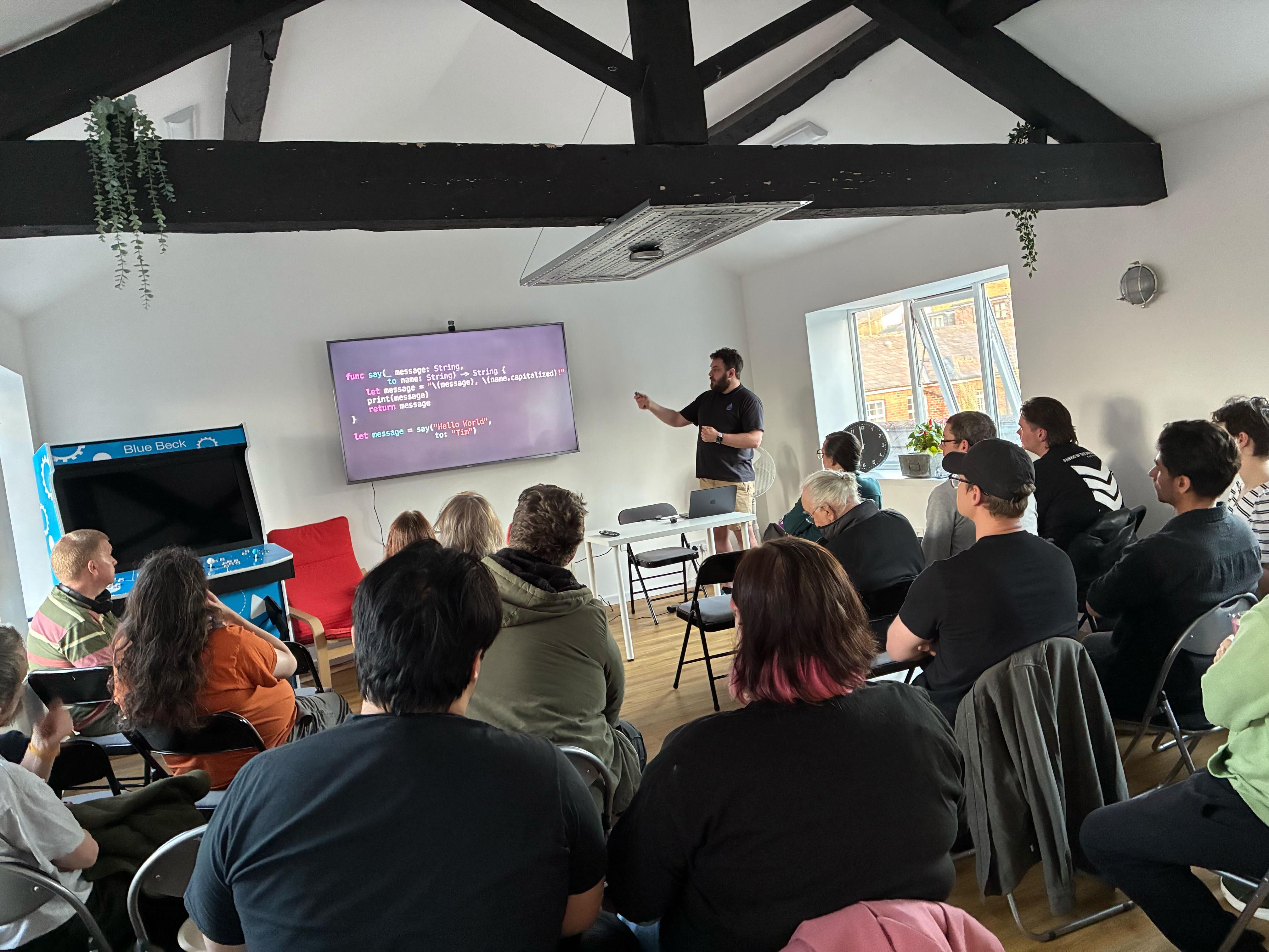 Mid flow, full room watching Tim's presentation