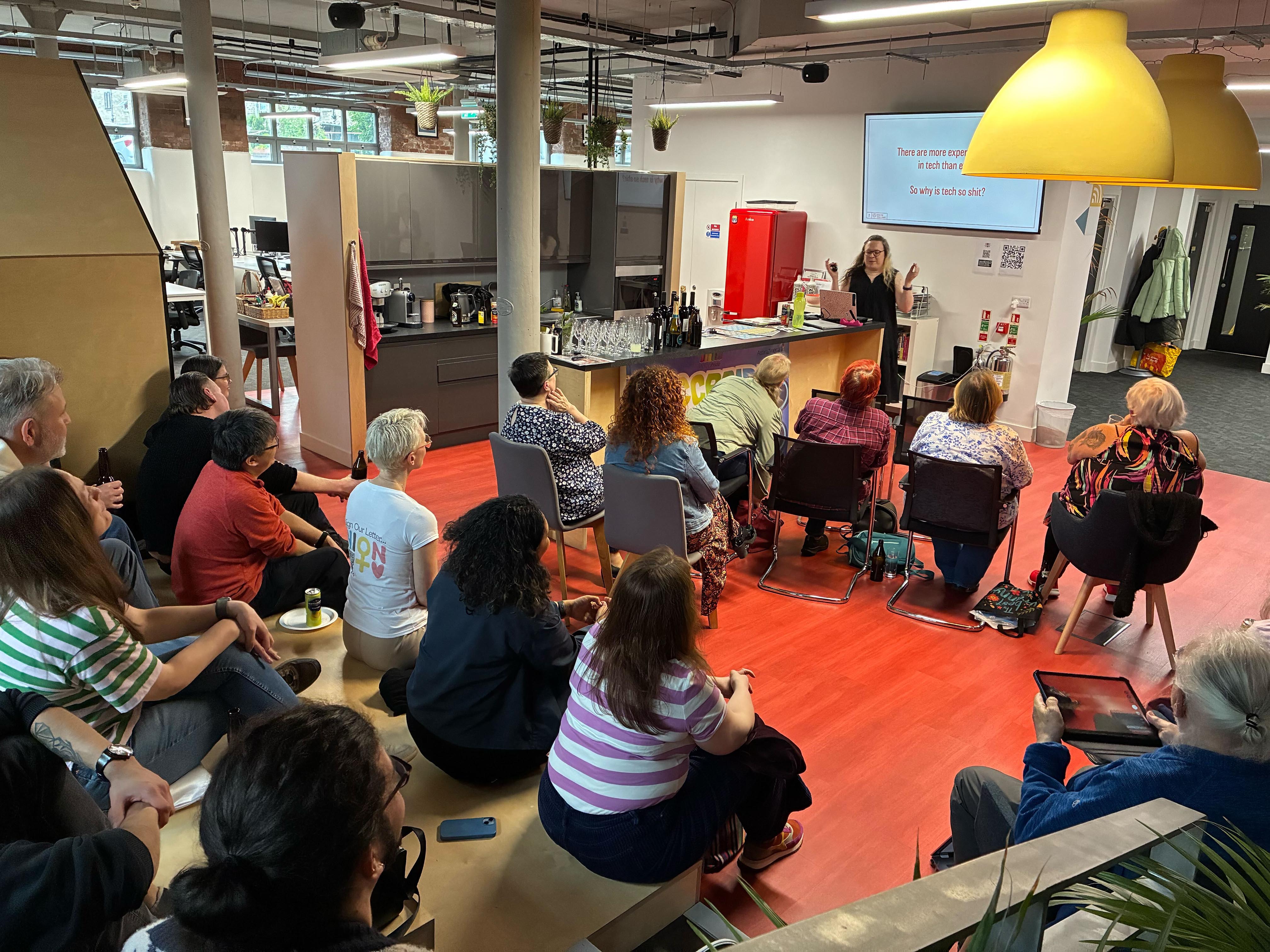 Side view of audience watching Kim Foale present