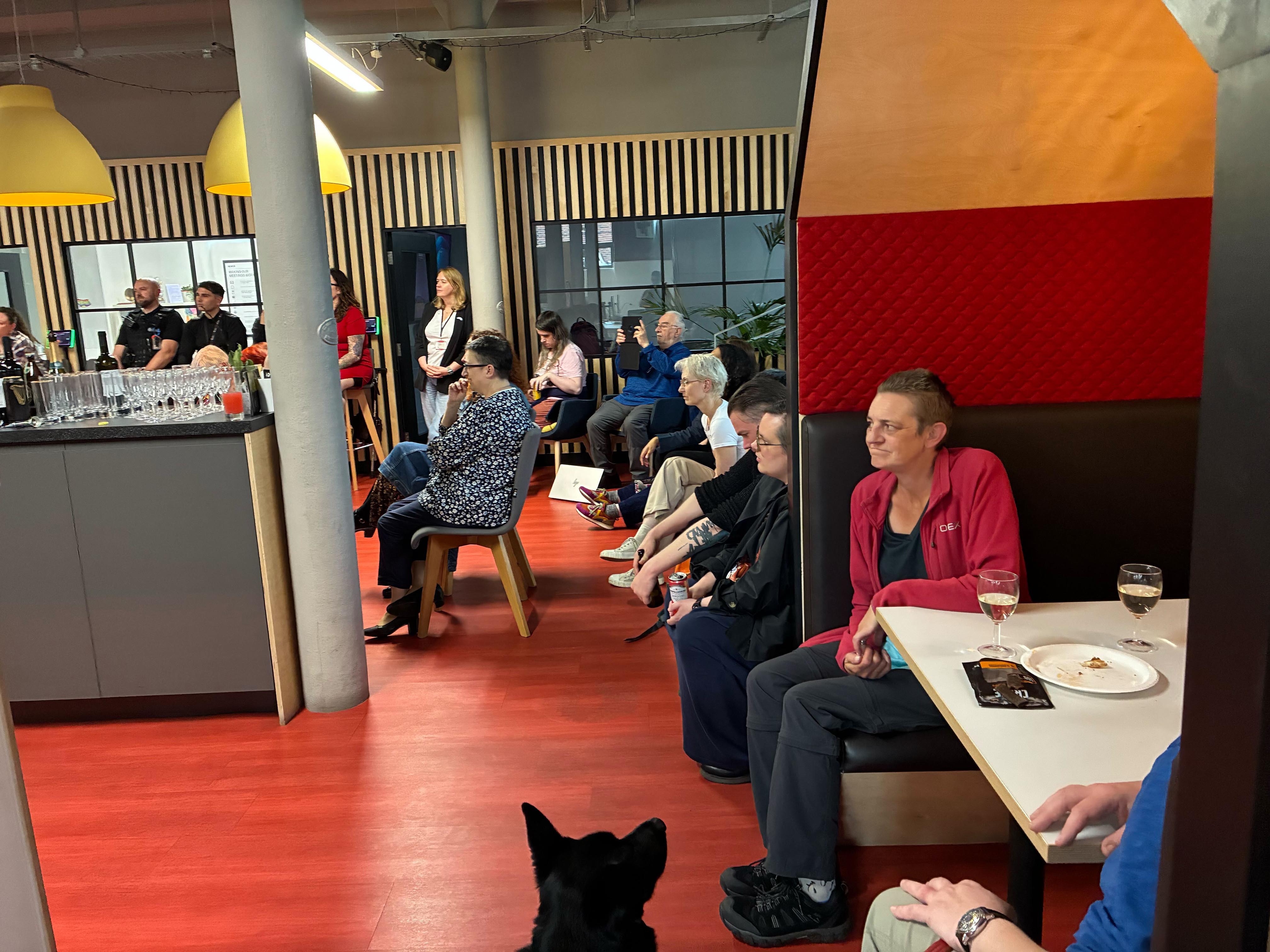 Attendees, and a dog
